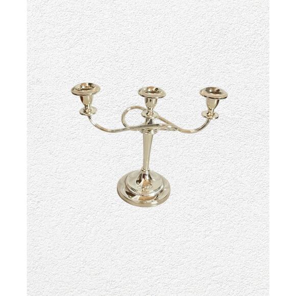 Silver Plate 3 Candle Candleabre Holder Twisting Arms Weighted Base - Picture 1 of 9